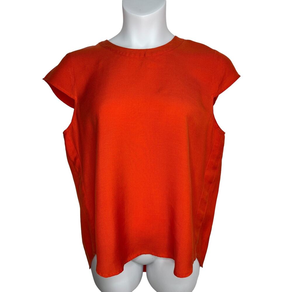 J. Crew Women's Size 14 Drapey Oxford Crepe Blouse Orange Cap Sleeve Style B8702 - Picture 9 of 16